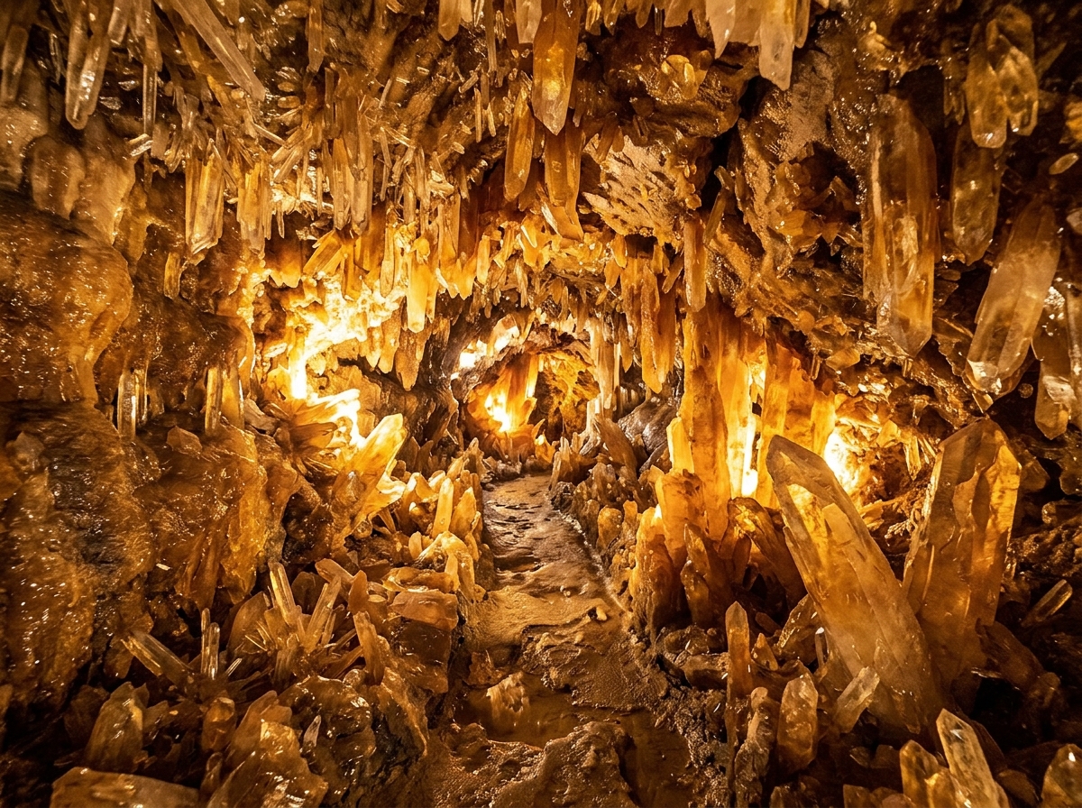 Crystal cave with glowing light