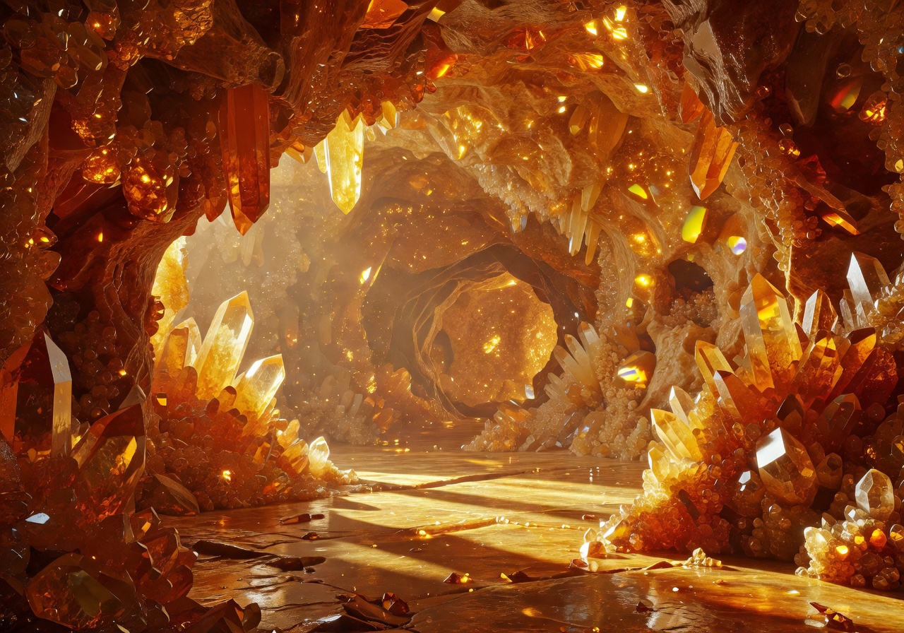 Crystal cave with warm glow