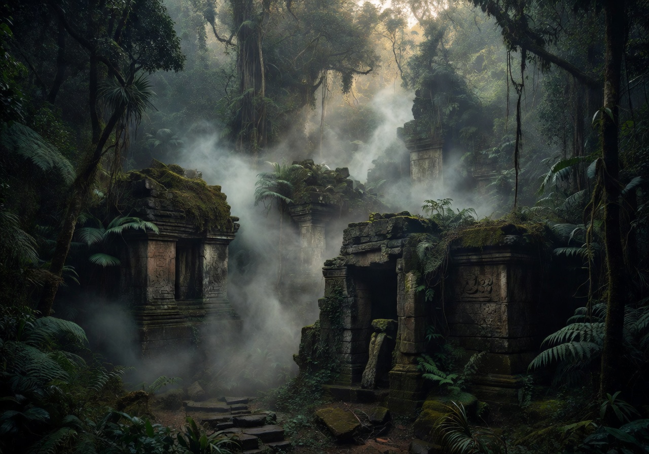 Ancient prehistoric ruins in volcanic landscape